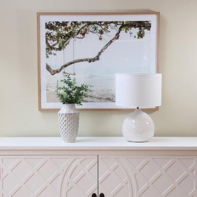 Boden Ceramic Table Lamp White Blue Stylish Modern Decor.