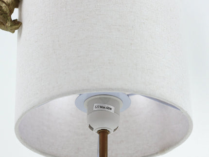 Two Rabbits Playing Table Lamp with Gold Base and White Fabric Shade.
