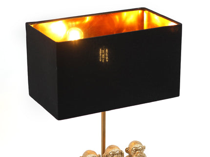 Three Wise Monkeys Table Lamp with Black Shade and Iron Base.