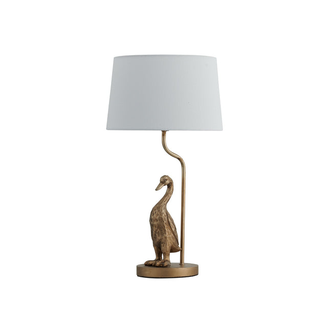 Duck Standing Table Lamp with Cream Linen Shade for Elegant Decor.