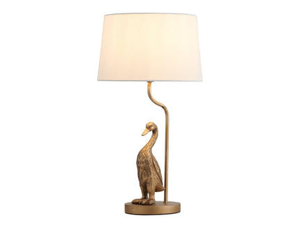 Duck Standing Table Lamp with Cream Linen Shade for Elegant Decor.