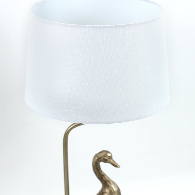 Duck Standing Table Lamp with Cream Linen Shade for Elegant Decor.