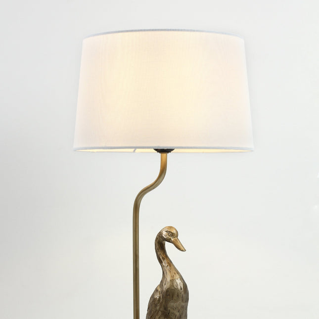 Duck Standing Table Lamp with Cream Linen Shade for Elegant Decor.