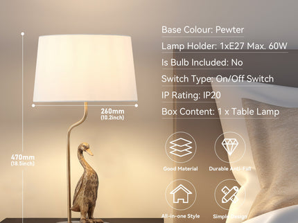 Duck Standing Table Lamp with Cream Linen Shade for Elegant Decor.