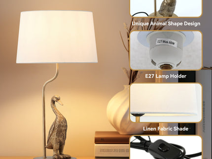Duck Standing Table Lamp with Cream Linen Shade for Elegant Decor.
