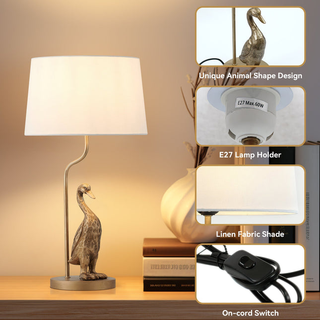 Duck Standing Table Lamp with Cream Linen Shade for Elegant Decor.