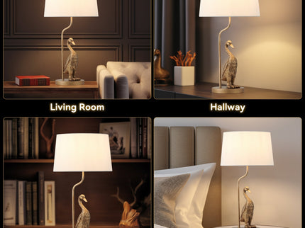 Duck Standing Table Lamp with Cream Linen Shade for Elegant Decor.