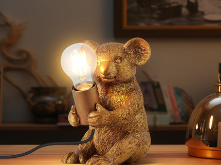 Koala Sitting Desk Lamp with Gold Finish for Unique Home Decor.