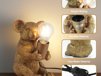 Koala Sitting Desk Lamp with Gold Finish for Unique Home Decor.