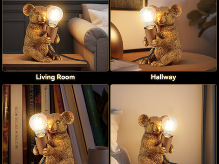 Koala Sitting Desk Lamp with Gold Finish for Unique Home Decor.