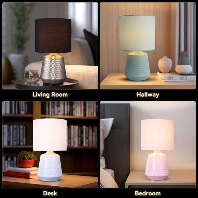 Hyde Touch Table Lamp Pink Green White Satin Chrome Modern Desk Light.