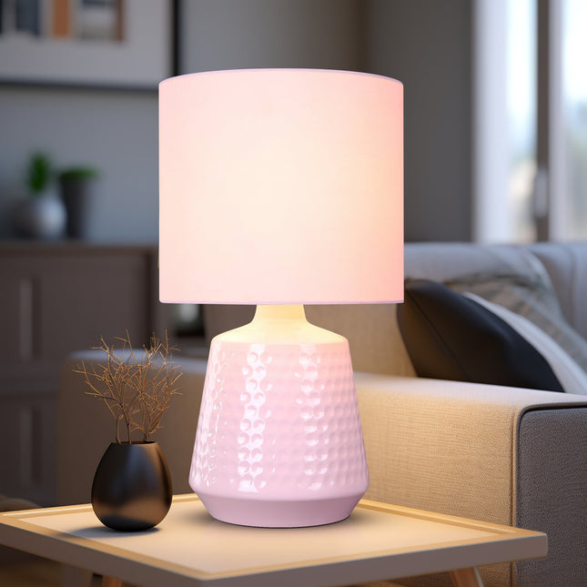Hyde Touch Table Lamp Pink Green White Satin Chrome Modern Desk Light.