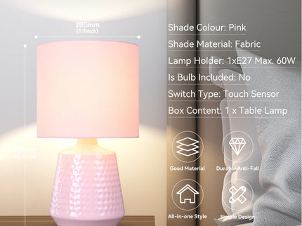 Hyde Touch Table Lamp Pink Green White Satin Chrome Modern Desk Light.