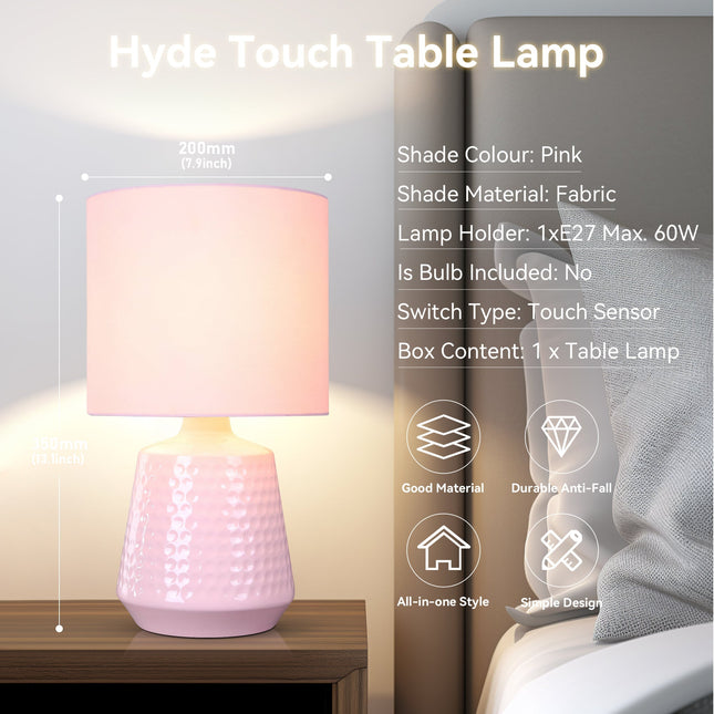 Hyde Touch Table Lamp Pink Green White Satin Chrome Modern Desk Light.