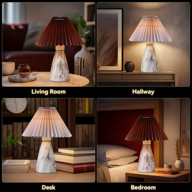 Navia Table Lamp Grey Brown Vintage Style Ceramic and Fabric Shade