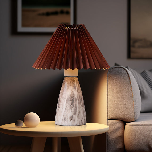Navia Table Lamp Grey Brown Vintage Style Ceramic and Fabric Shade