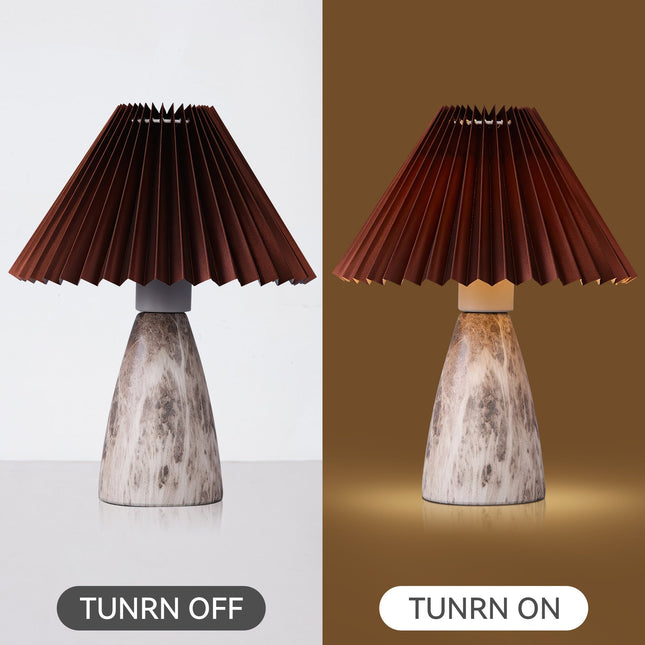 Navia Table Lamp Grey Brown Vintage Style Ceramic and Fabric Shade