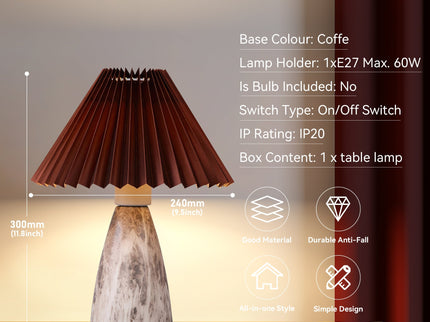 Navia Table Lamp Grey Brown Vintage Style Ceramic and Fabric Shade.