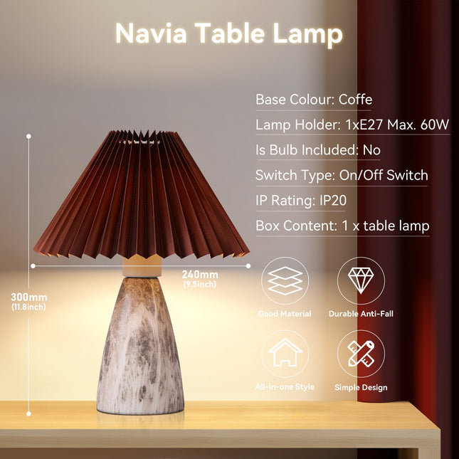 Navia Table Lamp Grey Brown Vintage Style Ceramic and Fabric Shade.