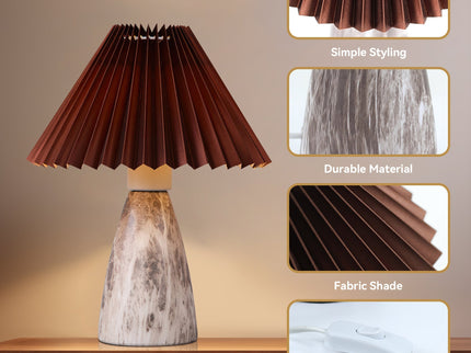 Navia Table Lamp Grey Brown Vintage Style Ceramic and Fabric Shade.