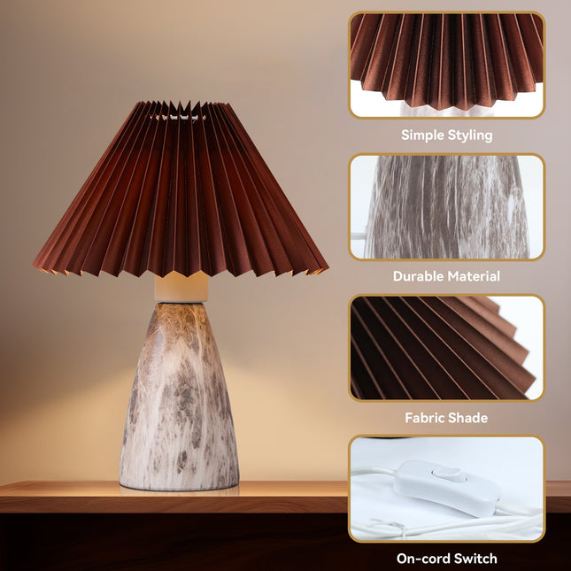 Navia Table Lamp Grey Brown Vintage Style Ceramic and Fabric Shade.