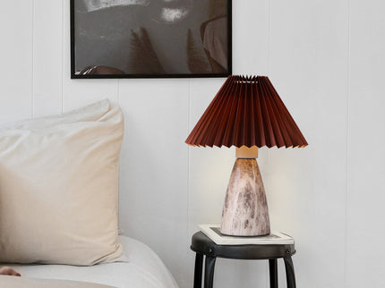 Navia Table Lamp Grey Brown Vintage Style Ceramic and Fabric Shade.