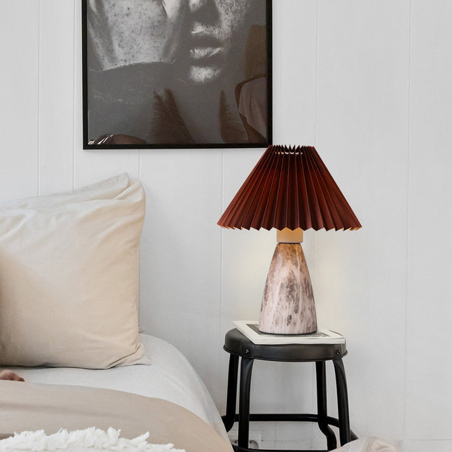 Navia Table Lamp Grey Brown Vintage Style Ceramic and Fabric Shade.