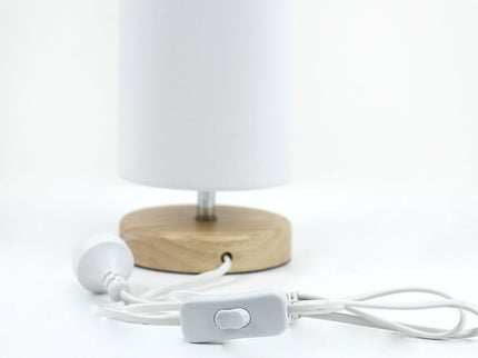 Set of 2 Mano Cylinder Table Lamps Modern White Fabric Shades Wooden Bases.