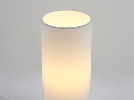 Set of 2 Mano Cylinder Table Lamps Modern White Fabric Shades Wooden Bases.