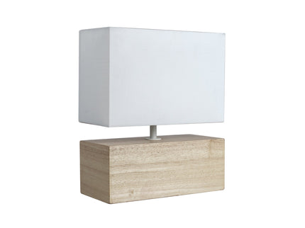 Mano Rectangle Table Lamp with Wooden Base and Fabric Shade.