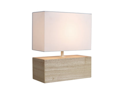 Mano Rectangle Table Lamp with Wooden Base and Fabric Shade.