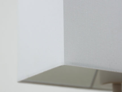 Mano Rectangle Table Lamp with Wooden Base and Fabric Shade.