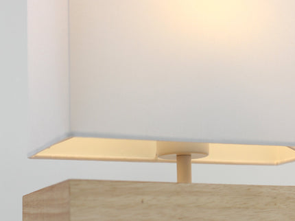 Mano Rectangle Table Lamp with Wooden Base and Fabric Shade.