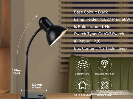 Lewis Table Lamp Black Yellow Modern Desk Light for Home and Office.