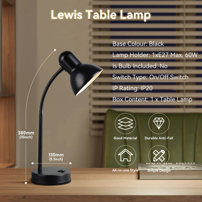 Lewis Table Lamp Black Yellow Modern Desk Light for Home and Office.