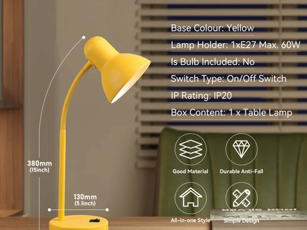 Lewis Table Lamp Black Yellow Modern Desk Light for Home and Office.