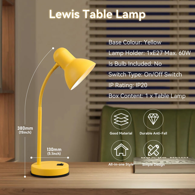 Lewis Table Lamp Black Yellow Modern Desk Light for Home and Office.