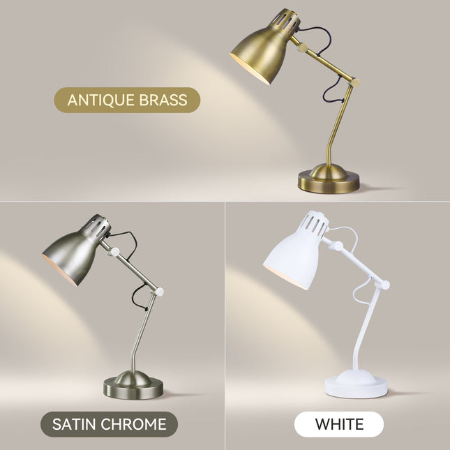 Nord Metal Table Lamp White Satin Chrome Antique Brass Modern Lighting.