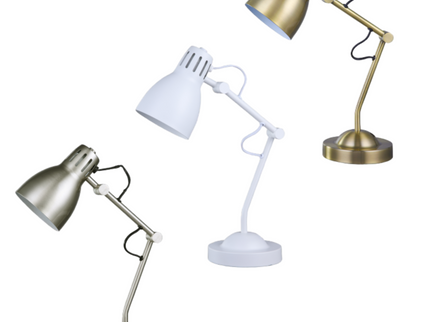Nord Metal Table Lamp White Satin Chrome Antique Brass Modern Lighting.