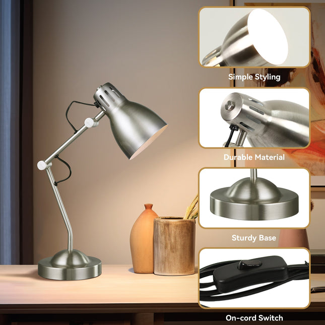 Nord Metal Table Lamp White Satin Chrome Antique Brass Modern Lighting.