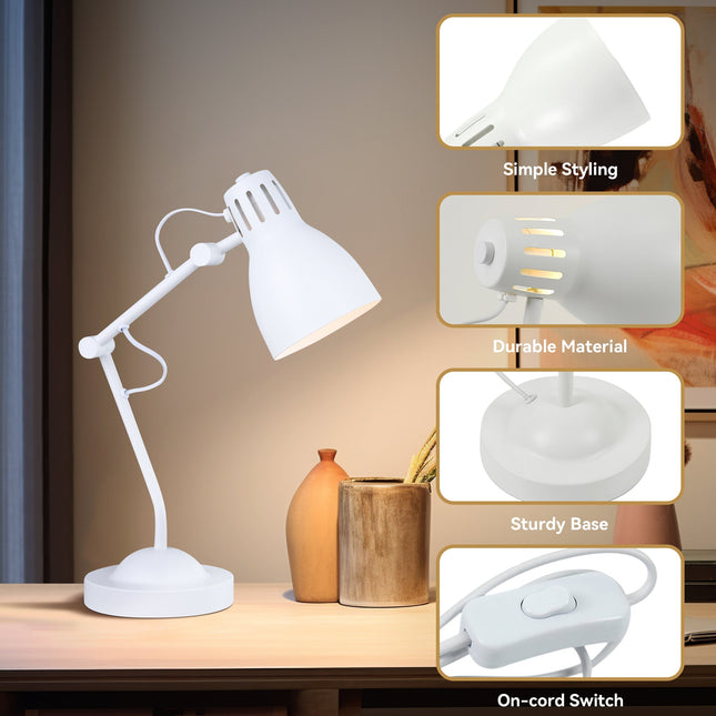 Nord Metal Table Lamp White Satin Chrome Antique Brass Modern Lighting.