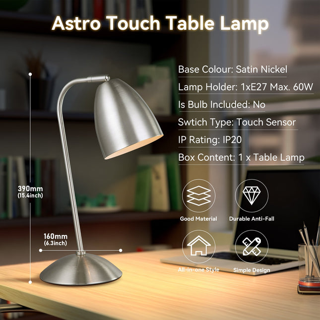 Astro Touch Table Lamp Satin Chrome Antique Brass Modern Minimalist Lighting.