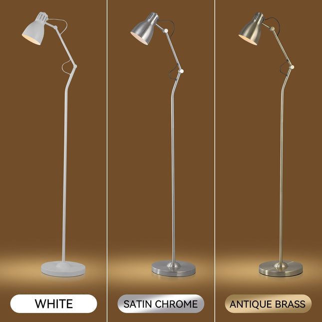 Nord Metal Floor Lamp White Satin Chrome Antique Brass Modern Lighting