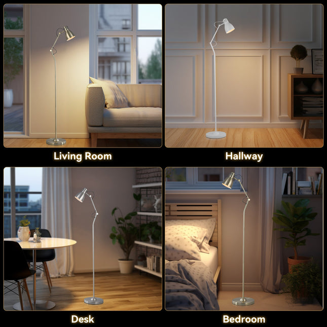 Nord Metal Floor Lamp White Satin Chrome Antique Brass Modern Lighting.