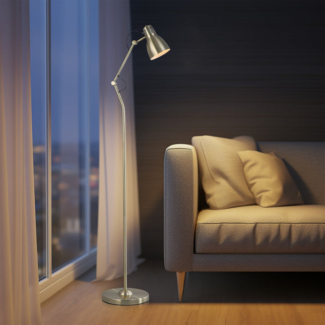 Nord Metal Floor Lamp White Satin Chrome Antique Brass Modern Lighting