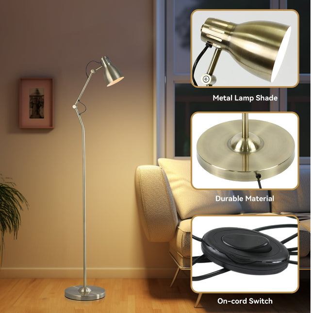 Nord Metal Floor Lamp White Satin Chrome Antique Brass Modern Lighting