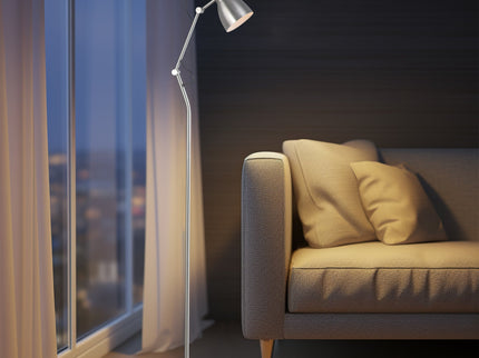 Nord Metal Floor Lamp White Satin Chrome Antique Brass Modern Lighting