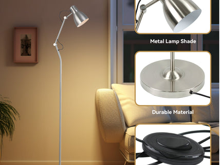 Nord Metal Floor Lamp White Satin Chrome Antique Brass Modern Lighting.