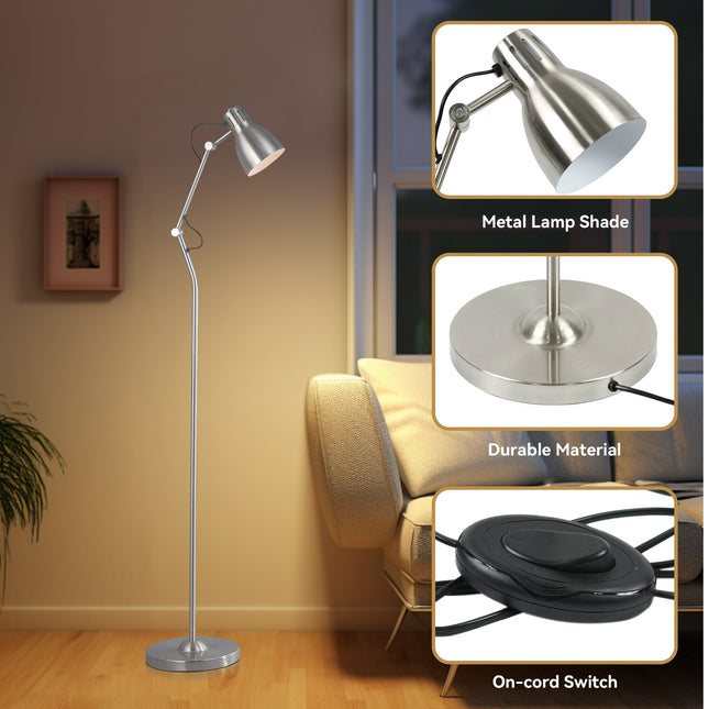 Nord Metal Floor Lamp White Satin Chrome Antique Brass Modern Lighting.