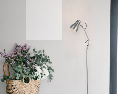 Nord Metal Floor Lamp White Satin Chrome Antique Brass Modern Lighting.